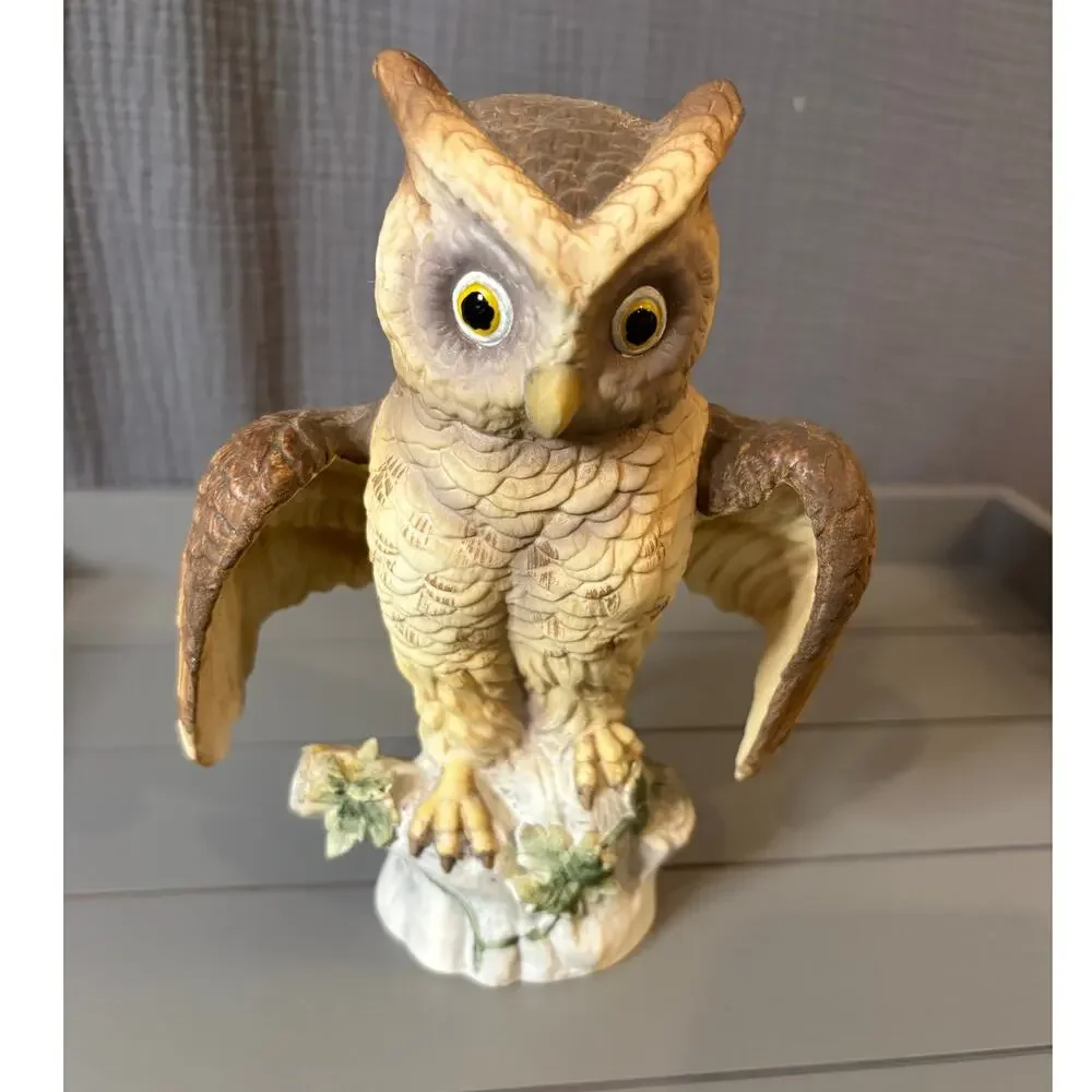 Vintage Great Horned Owl Porcelain Bisque Figurine Andrea By Sadek
